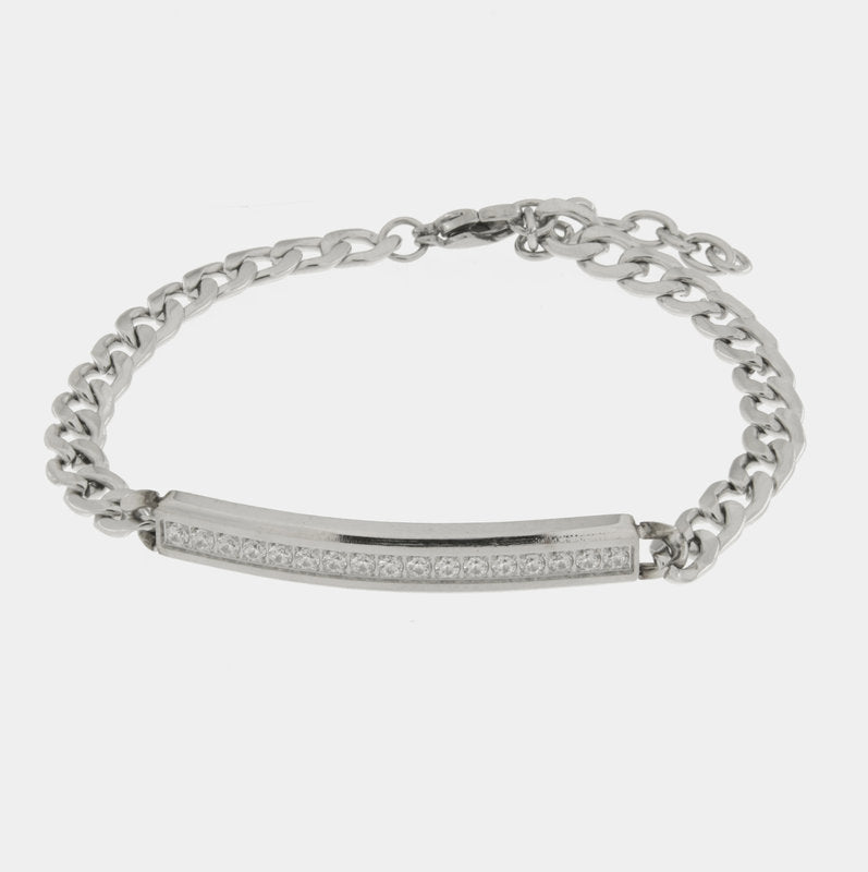 Bracciale in Acciaio a catena con piastra zirconata - BYSIMON gioielli