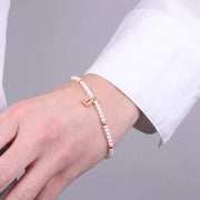 Bracciale in Acciaio con giro di perle e cristallo rettangolare rosa