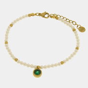 Bracciale in Acciaio con giro di perle e cristallo verde