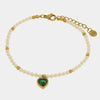 Bracciale in Acciaio con giro di perle e cuore verde