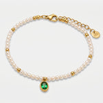 Bracciale in Acciaio con giro di perle e cristallo ovale verde COEUR - gioiello BySimon