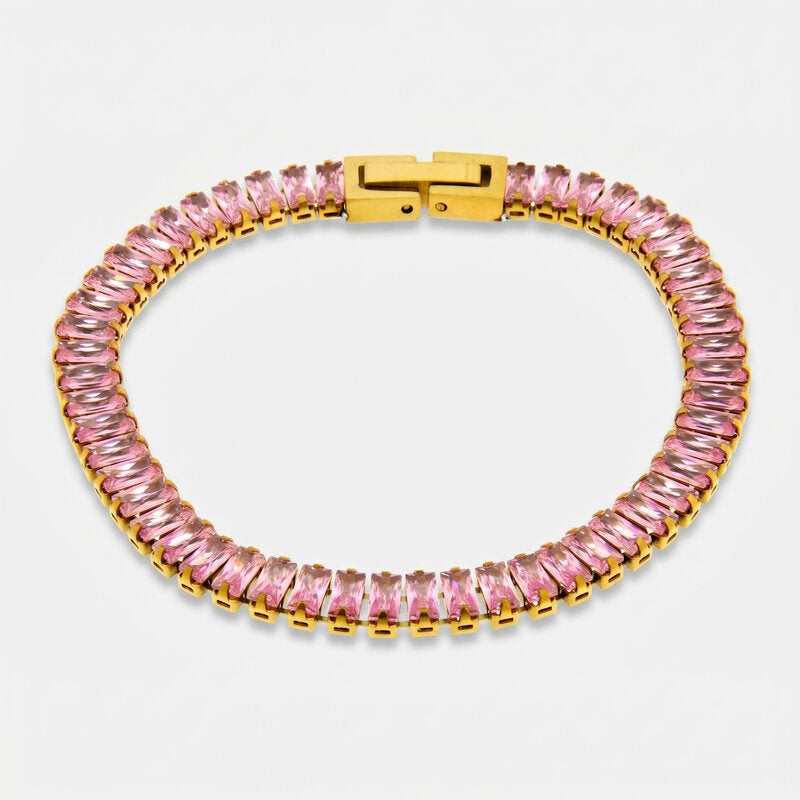 Bracciale in Acciaio con cristalli rosa - BYSIMON gioielli