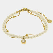 Bracciale in Acciaio doppia catena con perle e punto luce