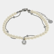 Bracciale in Acciaio doppia catena con perle e punto luce