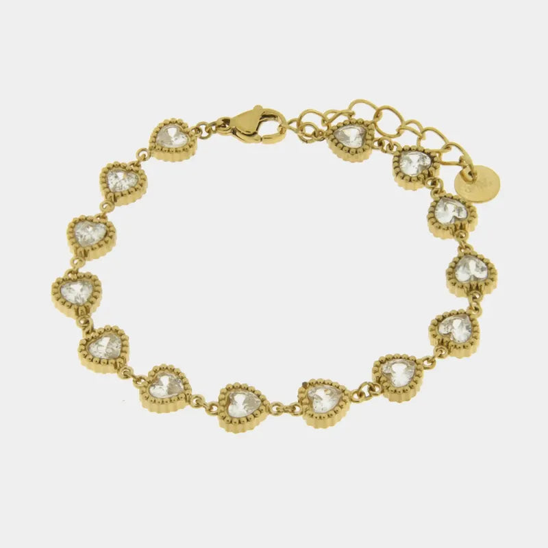 Bracciale in Acciaio giro di cuori impreziositi da cristalli