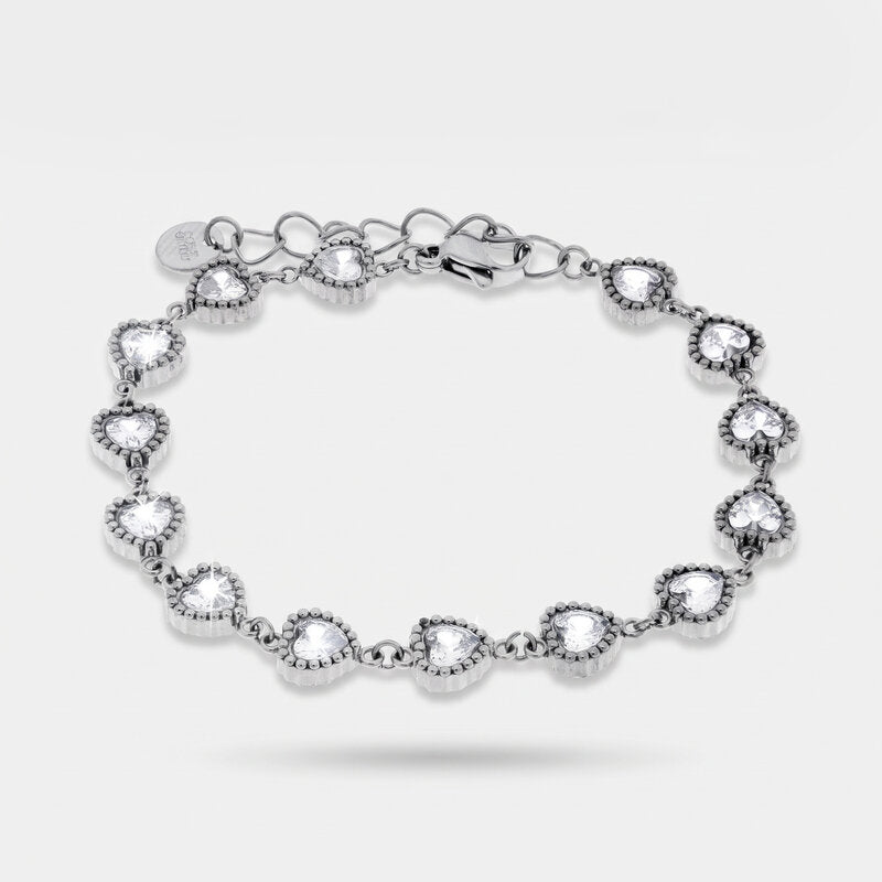 Bracciale in Acciaio giro di cuori impreziositi da cristalli - BYSIMON gioielli