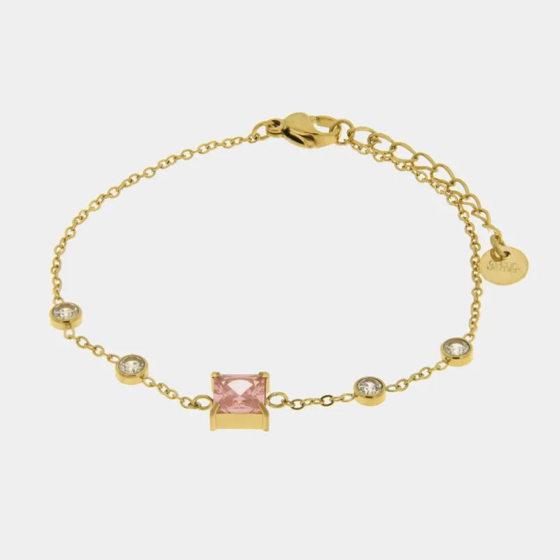 Bracciale in Acciaio con cristallo rosa quadrato