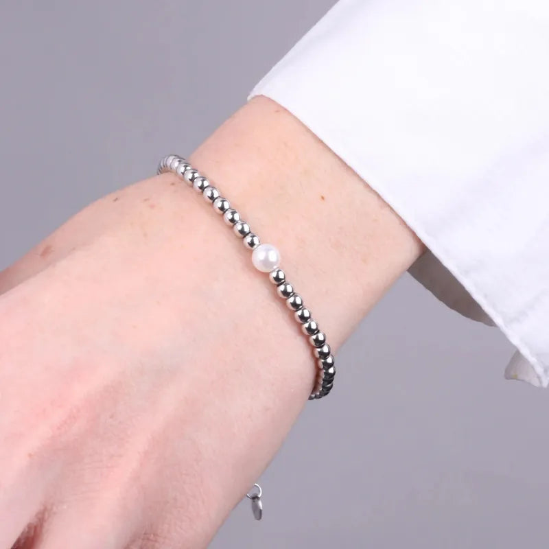 Bracciale in Acciaio sfere con perla - BYSIMON gioielli