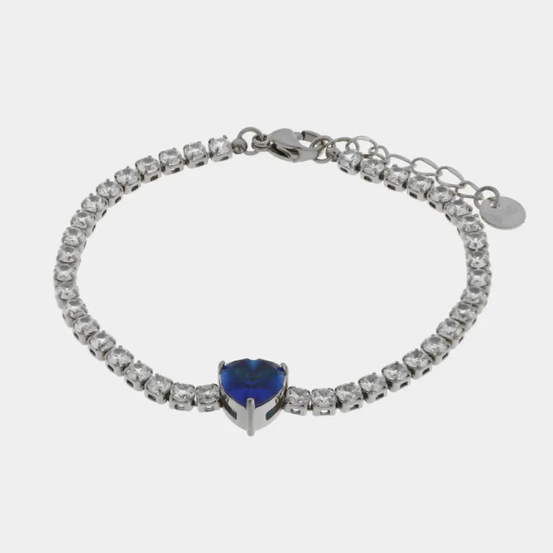 Bracciale in Acciaio tennis con cuore blu - BYSIMON gioielli