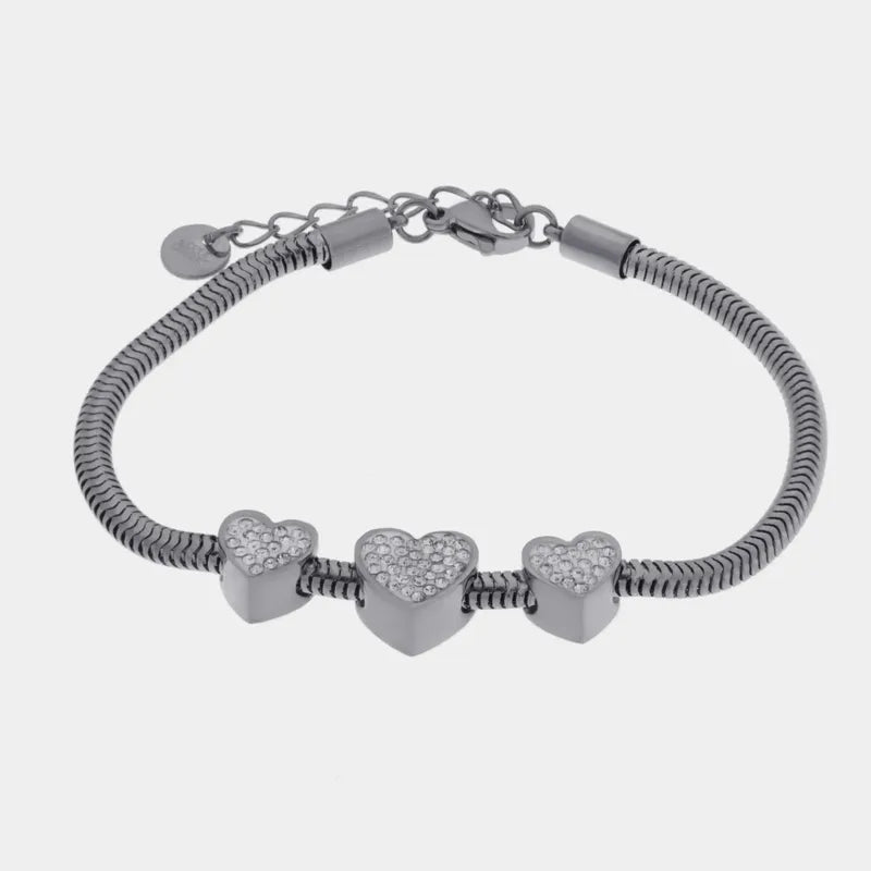 Bracciale in Acciaio con tris di cuori