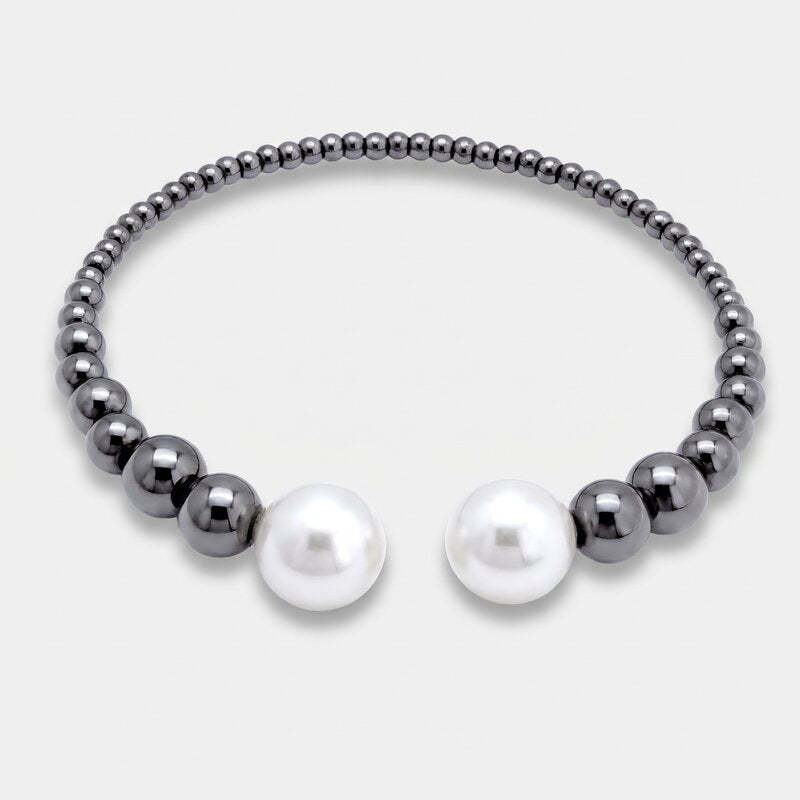 Bracciale in Acciaio rigido con sfere e perle - BYSIMON gioielli