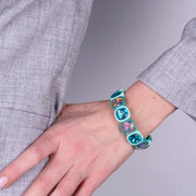 Bracciale in Acciaio con cristalli blu e champagne con base verde