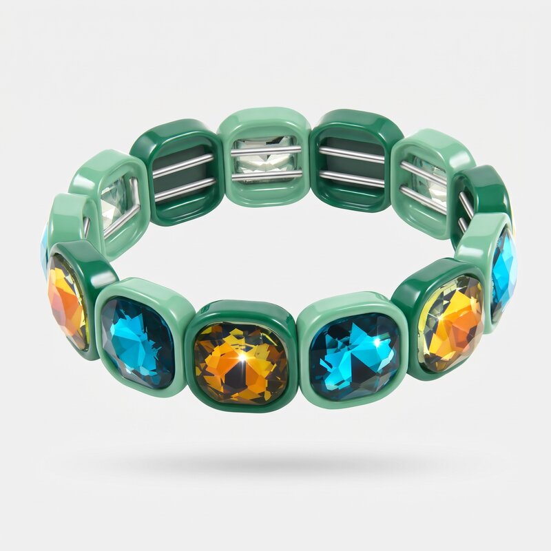 Bracciale in Acciaio con cristalli blu e champagne con base verde - BYSIMON gioielli