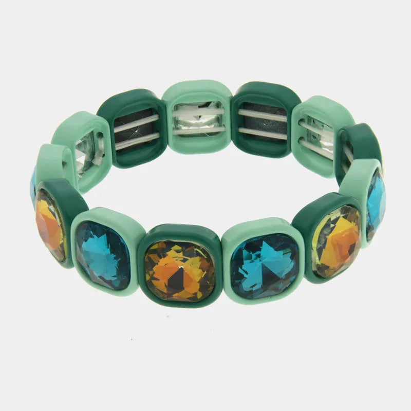 Bracciale in Acciaio con cristalli blu e champagne con base verde