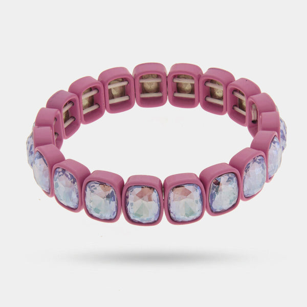 Bracciale in Acciaio con cristalli acqua e base rosa - BYSIMON gioielli