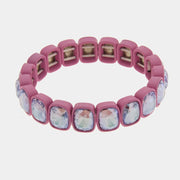 Bracciale in Acciaio con cristalli acqua e base rosa