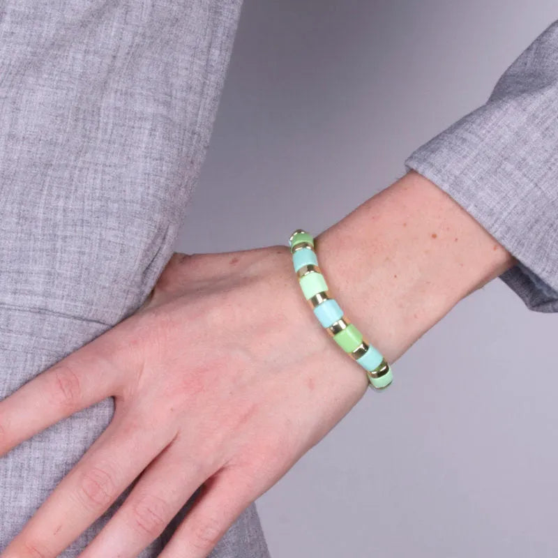Bracciale in Acciaio con sfere verdi