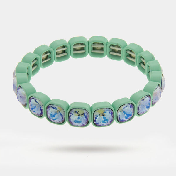 Bracciale in Acciaio con cristalli acqua con base verde - BYSIMON gioielli
