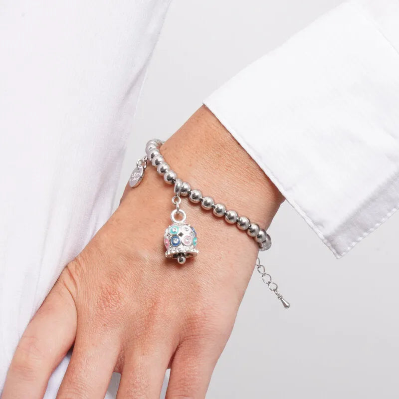 Bracciale in Acciaio campanella a pois multicolor e zirconi - BYSIMON gioielli