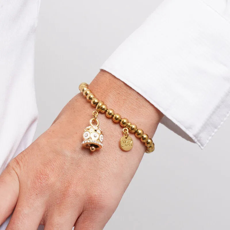 Bracciale in Acciaio campanella a pois bianchi e zirconi - BYSIMON gioielli