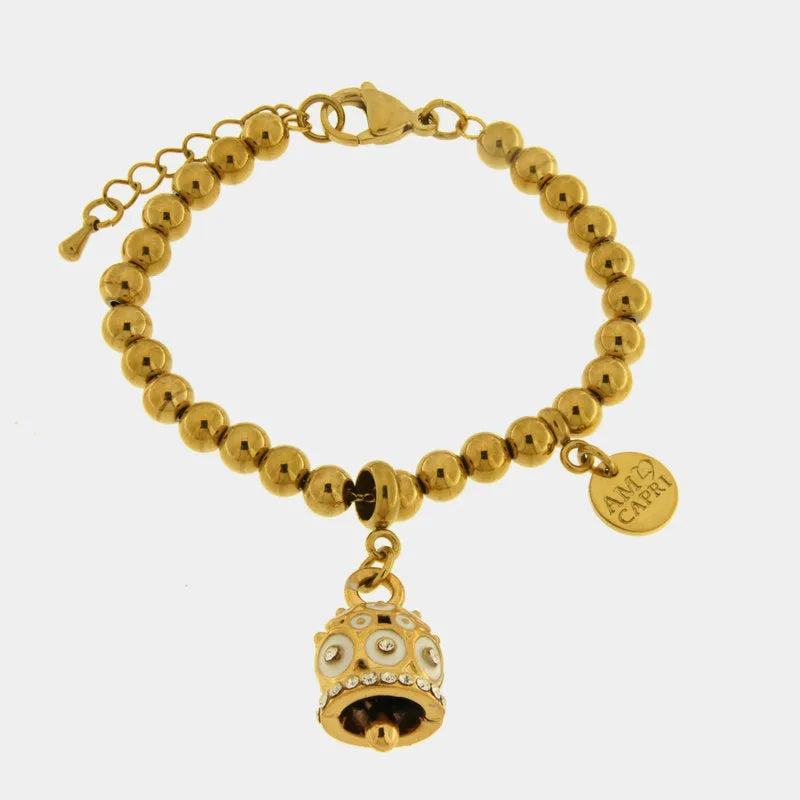Bracciale in Acciaio campanella a pois bianchi e zirconi - BYSIMON gioielli