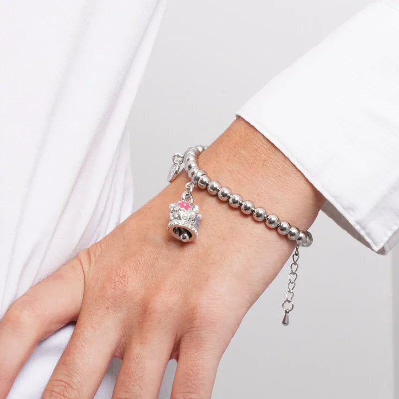 Bracciale in Acciaio campanella con perle e fiori rossi e blu - BYSIMON gioielli