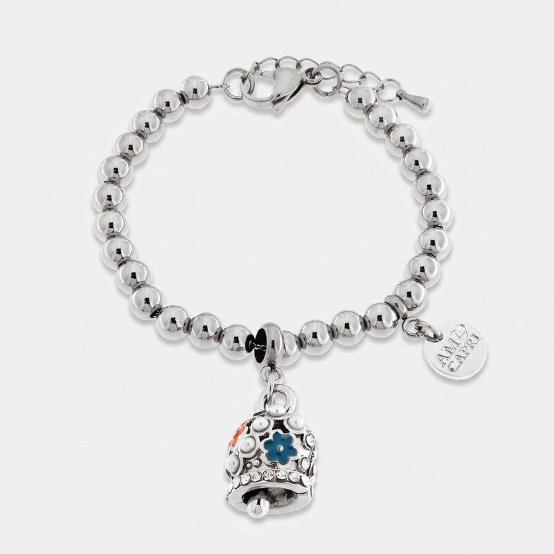 Bracciale in Acciaio Inossidabile campanella con perle e fiori rossi e blu | gioielli in acciaio inossidabile | BYSIMON