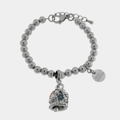 Bracciale in Acciaio Inossidabile campanella con perle e fiori rossi e blu | gioielli in acciaio inossidabile | BYSIMON