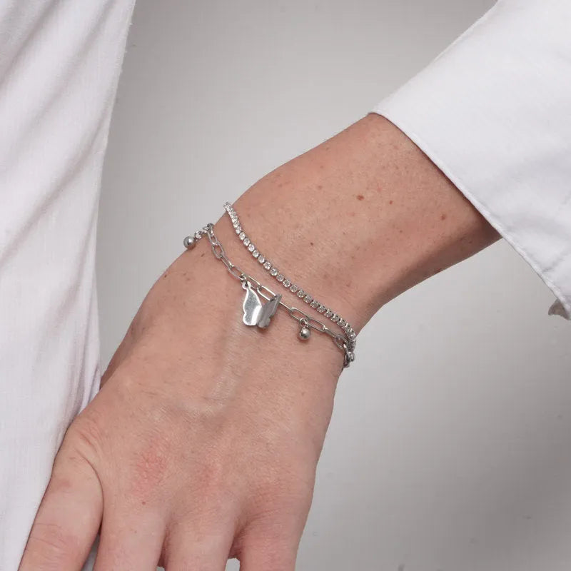 Bracciale in Acciaio tennis e catena con farfalla COEUR - gioiello BySimon
