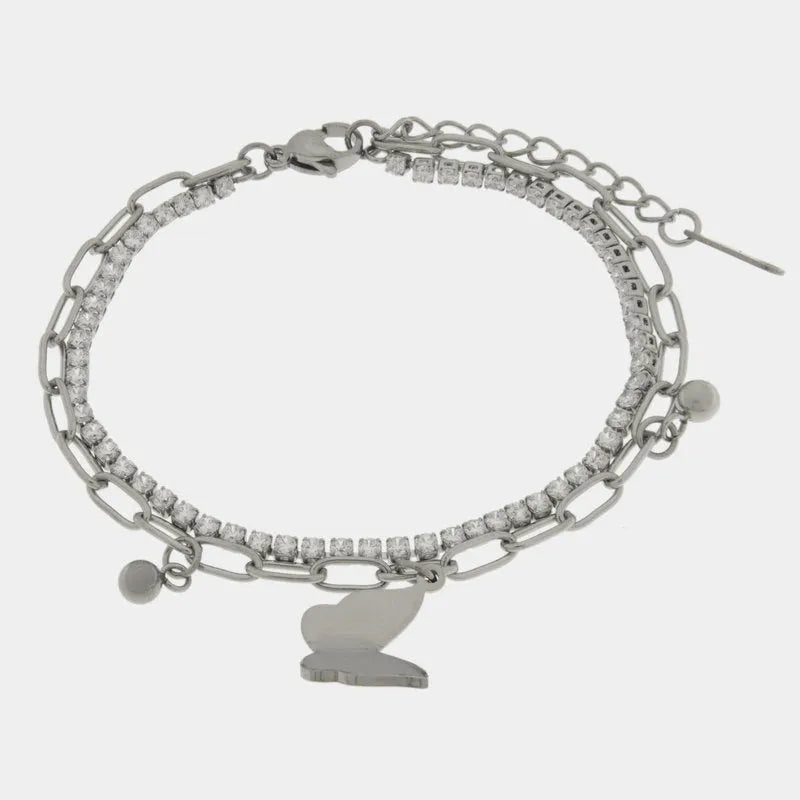 Bracciale in Acciaio tennis e catena con farfalla COEUR - gioiello BySimon