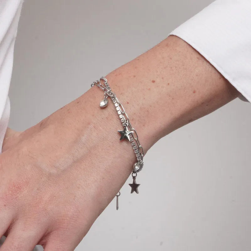 Bracciale in Acciaio tennis e catena con stelle COEUR - gioiello BySimon