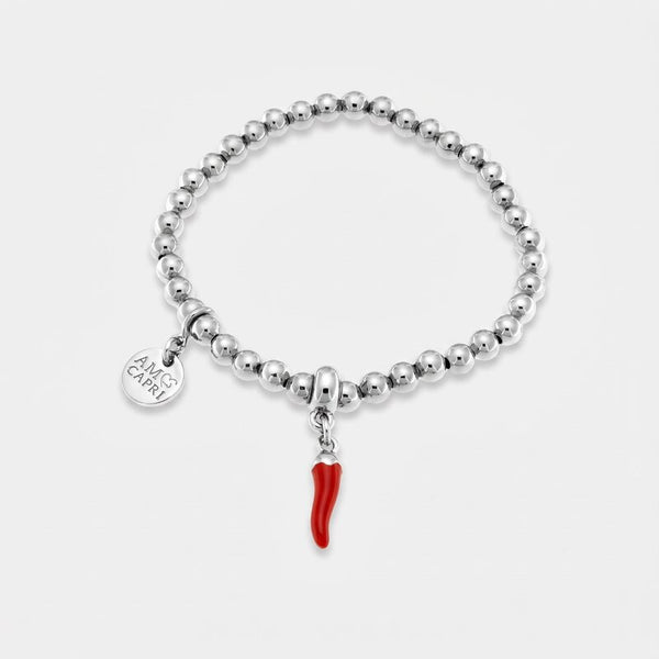Bracciale in acciaio con cornetto rosso portafortuna napoletano | cornetto portafortuna | BYSIMON