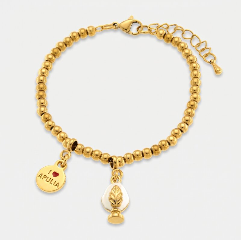 Bracciale in Acciaio pumo portafortuna pugliese bianco BYS - gioiello BySimon