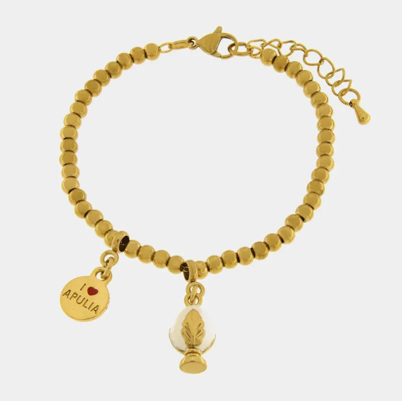 Bracciale in Acciaio pumo portafortuna pugliese bianco BYS - gioiello BySimon