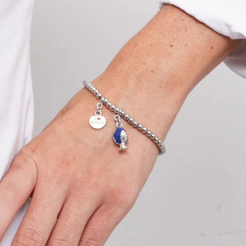 Bracciale in Acciaio pumo portafortuna pugliese blu BYS - gioiello BySimon