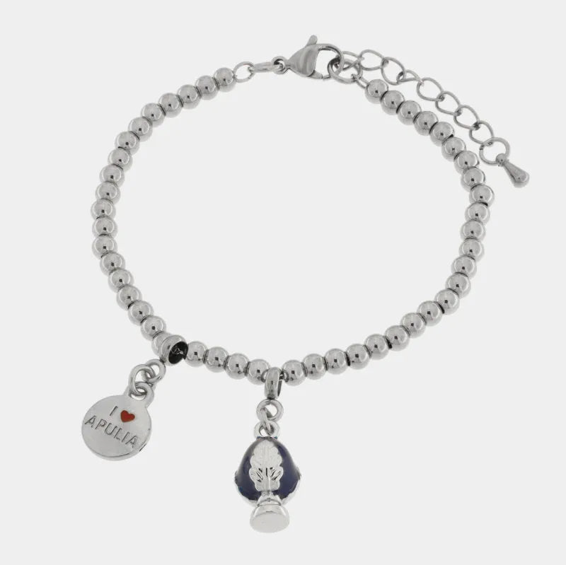 Bracciale in Acciaio pumo portafortuna pugliese blu BYS - gioiello BySimon