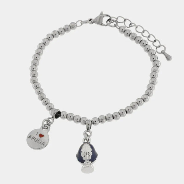 Bracciale in Acciaio pumo portafortuna pugliese blu BYS - gioiello BySimon