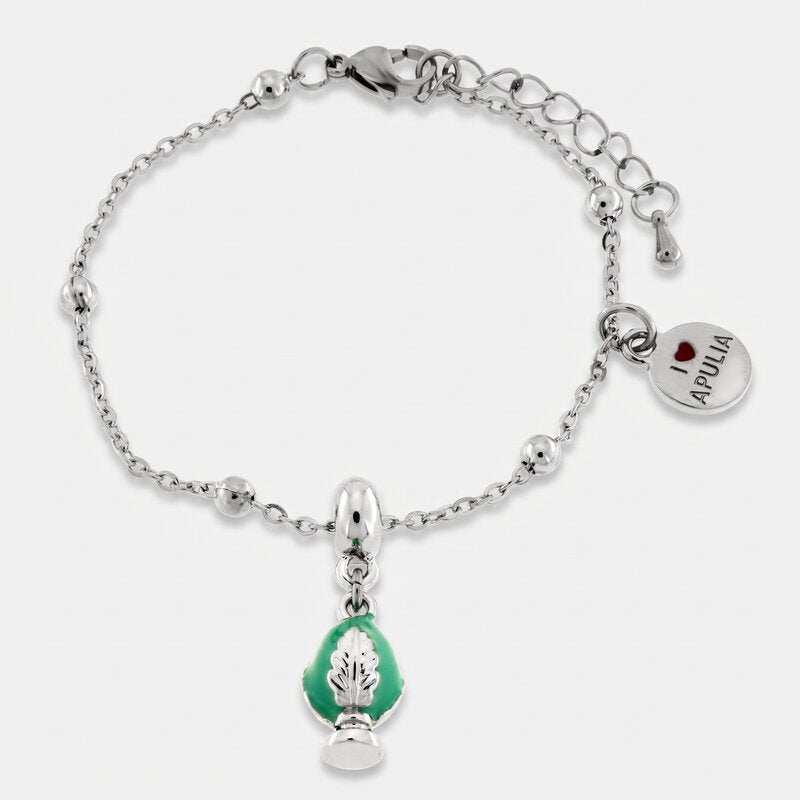 Bracciale in Acciaio pumo portafortuna pugliese verde BYS - gioiello BySimon