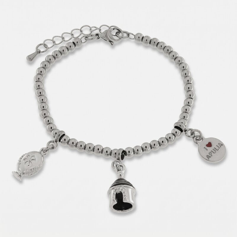 Bracciale Pumo Pugliese e Trullo Portafortuna in Acciaio | Apulia Steel - BYSIMON gioielli