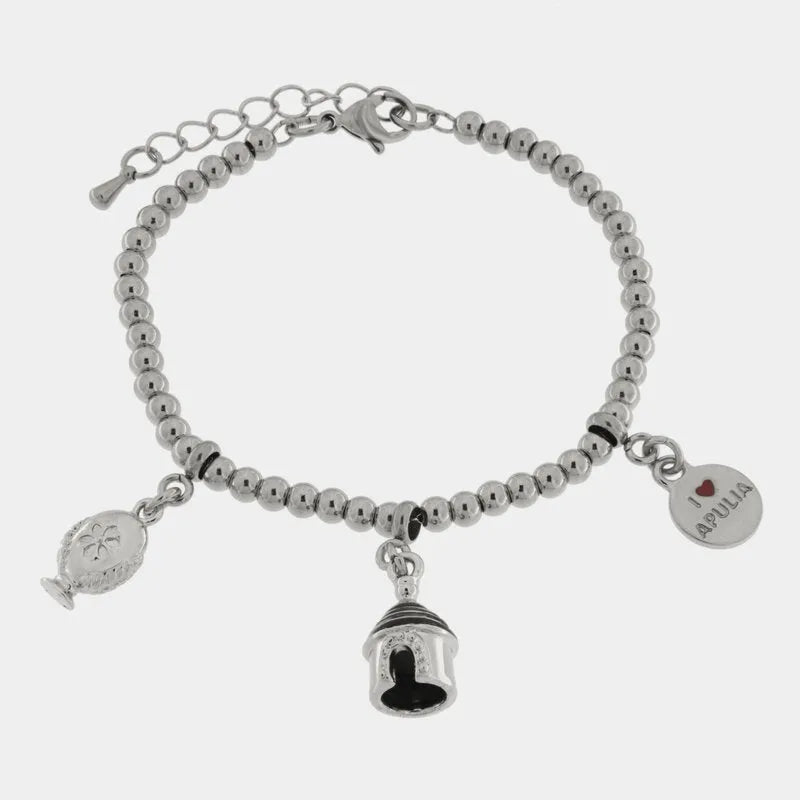 Bracciale in Acciaio pumo portafortuna pugliese e trullo