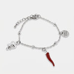 Bracciale in acciaio con cornetto rosso portafortuna e campanella | bracciale cornetto portafortuna | BYSIMON