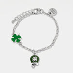 Bracciale in Acciaio con quadrifoglio e campanella verde | gioielli in acciaio | BYSIMON