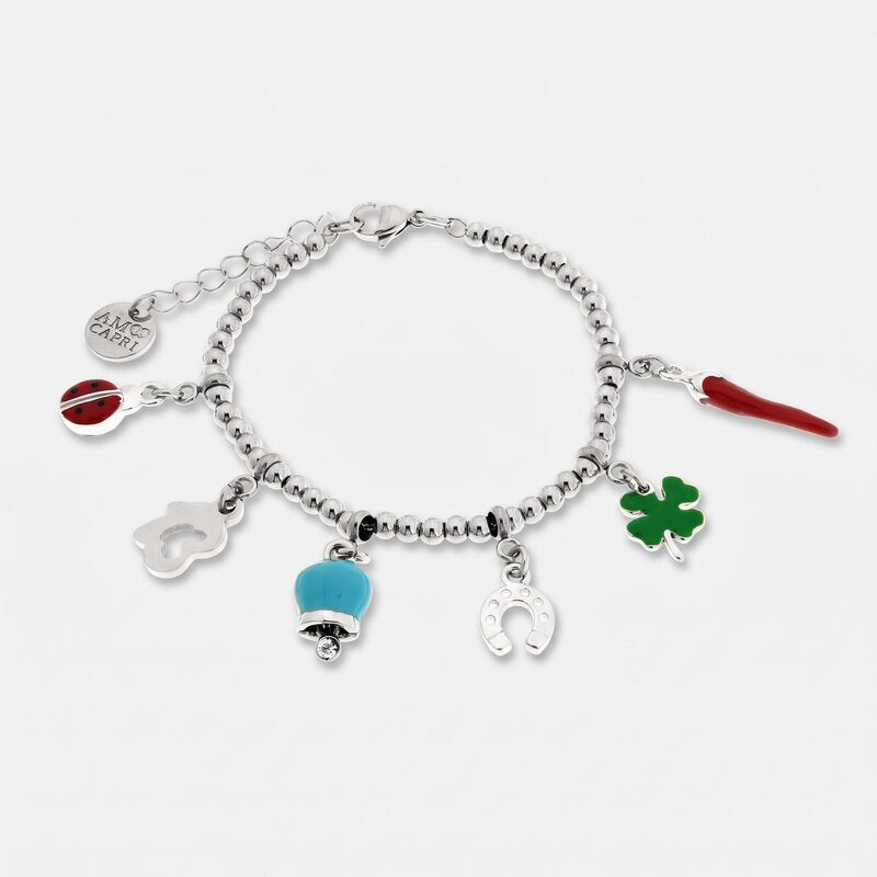 Bracciale in acciaio con corno napoletano portafortuna | bracciale con corno | BYSIMON