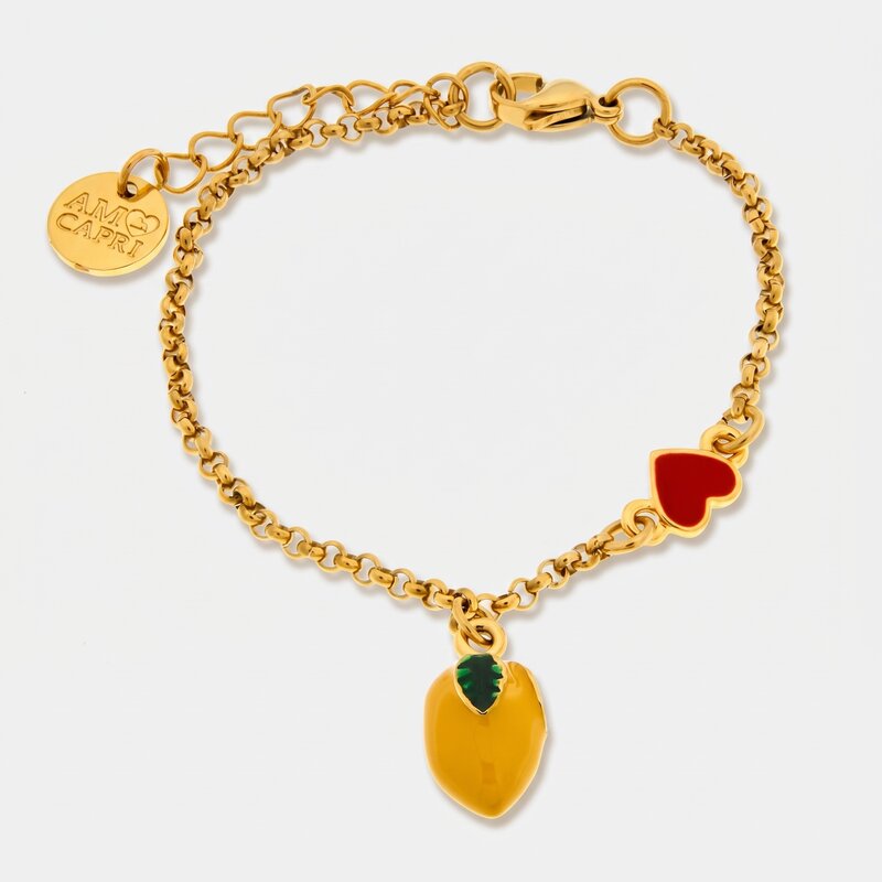 Bracciale in Acciaio con limone e cuore rosso - BYSIMON gioielli