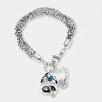 Bracciale in Acciaio Inossidabile campana pendente con cristalli azzurri e bianchi | gioielli in acciaio inossidabile | BYSIMON