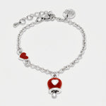 Bracciale in Acciaio Inossidabile con cuore rosso e campanella portafortuna | gioielli in acciaio inossidabile | BYSIMON