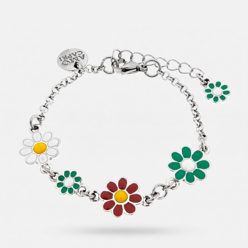Bracciale in Acciaio con margherite colorate - BYSIMON gioielli