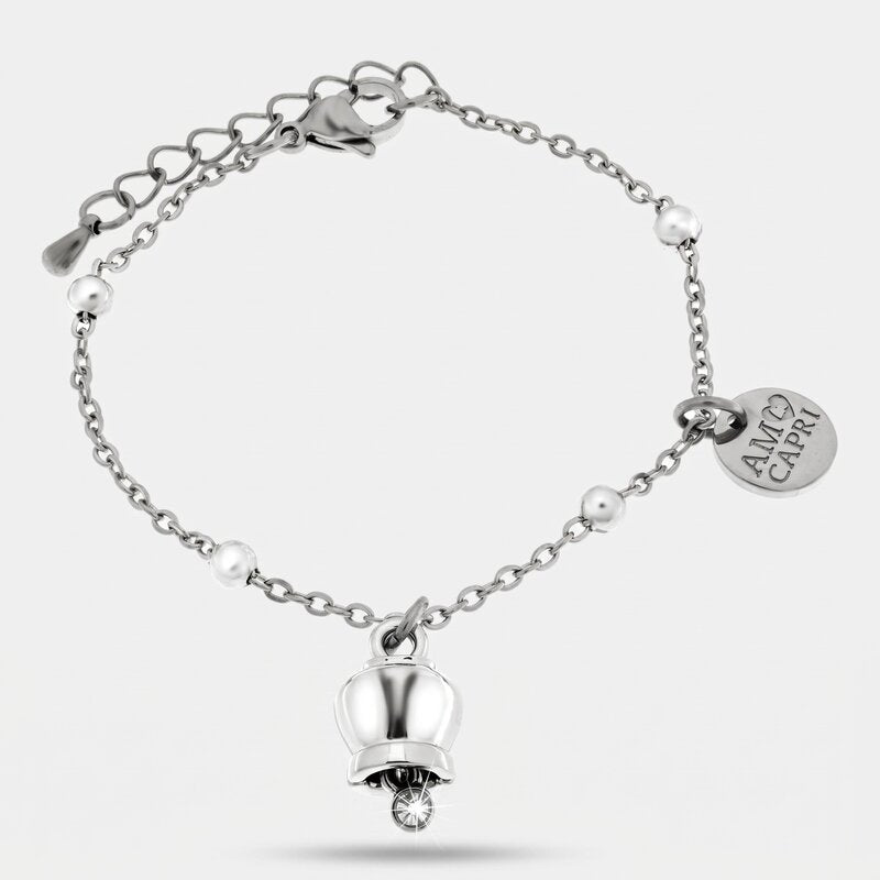 Bracciale in Acciaio con campanella portafortuna pendente - BYSIMON gioielli