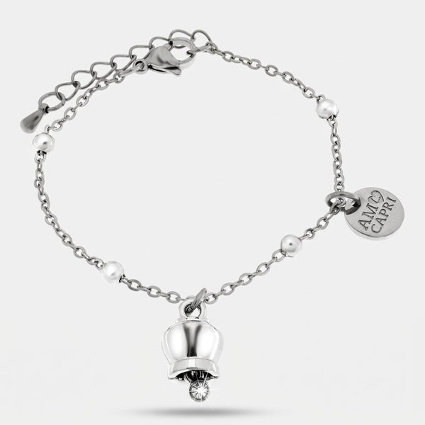 Bracciale in Acciaio con campanella portafortuna pendente - BYSIMON gioielli