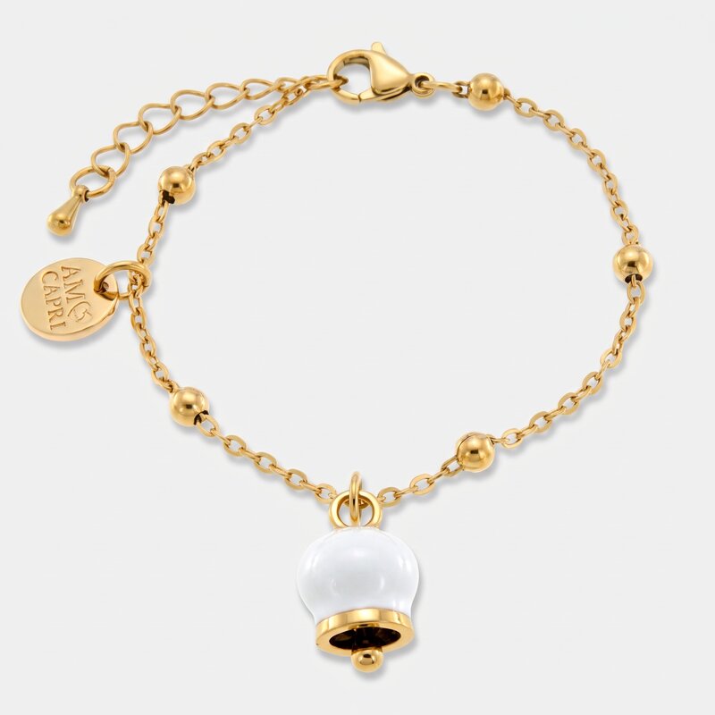 Bracciale in Acciaio campanella portafortuna bianca e oro - BYSIMON gioielli